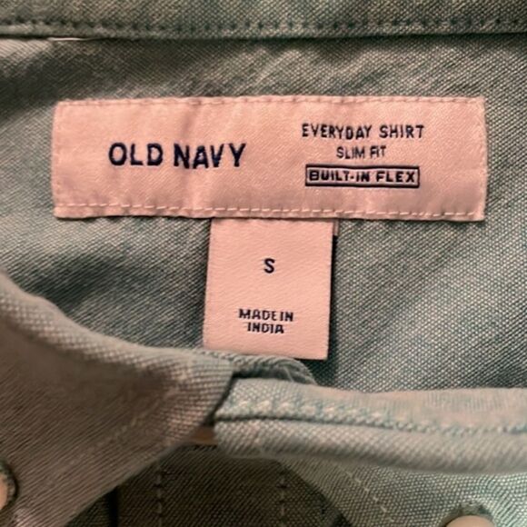 Small Old Navy teal green button down long sleeve pockets casual dress shirt top - Picture 2 of 10